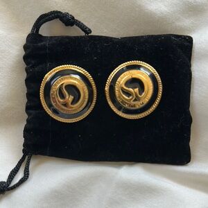 ST JOHN  Gold and Black Monogram Clip-on Earrings